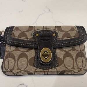 Coach Brown and Cream Signature Wristlet